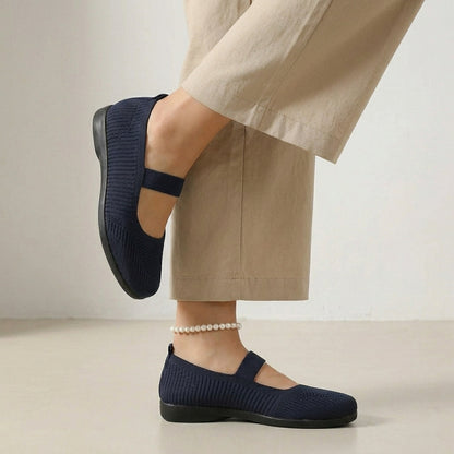 Breathable Knit Slip-On Flats with Elastic Mary Jane Strap