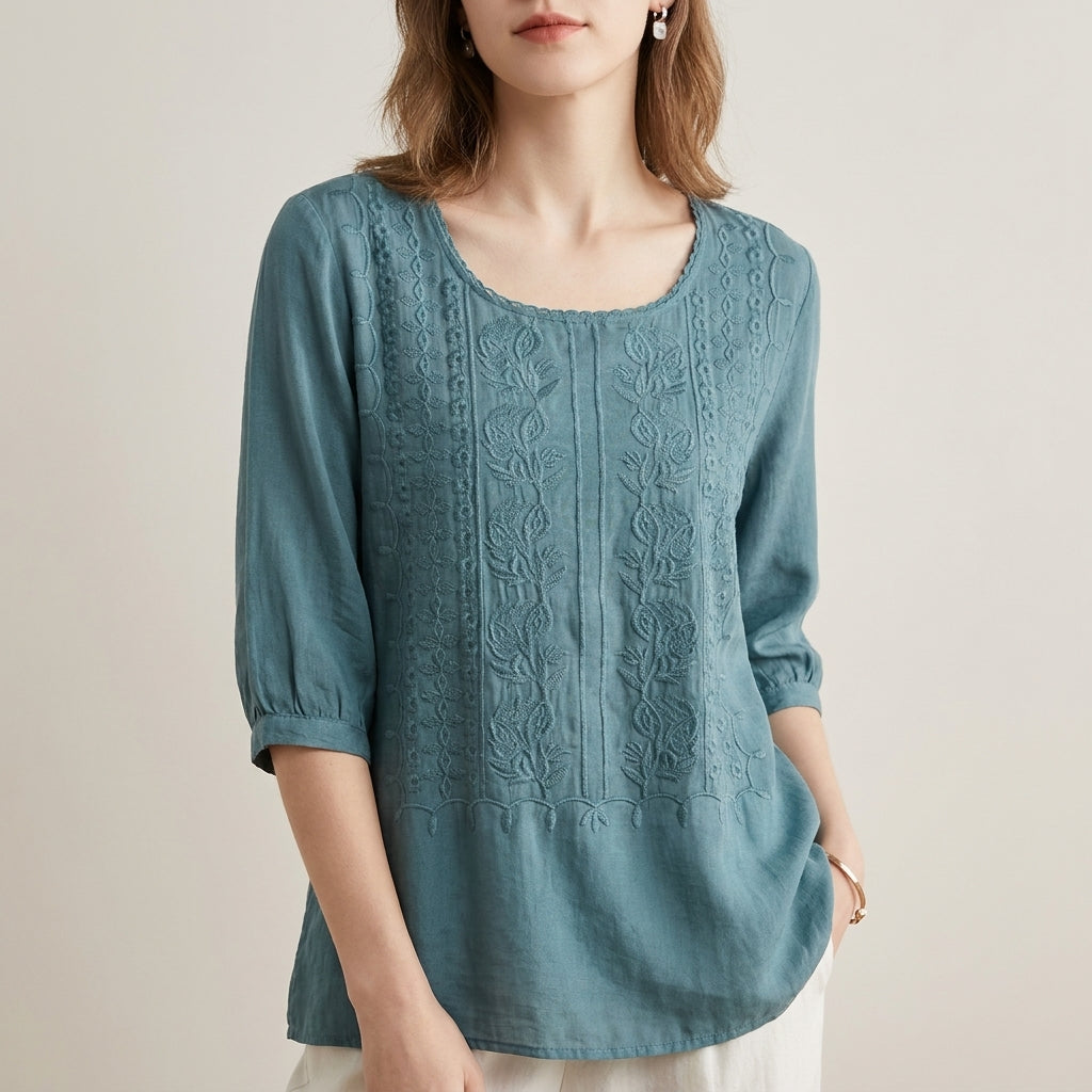 Adeline Prestige Relaxed Viscose Blouse with Embroidered Accents