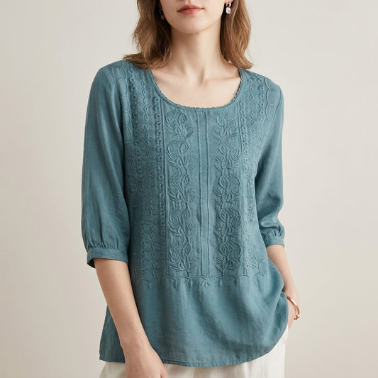 Adeline Prestige Relaxed Viscose Blouse with Embroidered Accents