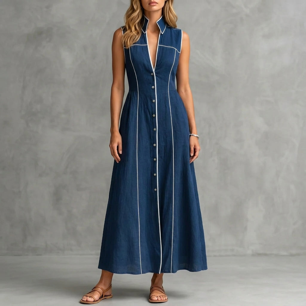 Coastal Elegance Sleeveless Button-Front Maxi Dress