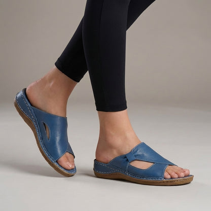 Slide Sandals with Bow Accent and Contoured Wedge Heel