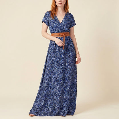 Vintage Paisley V-Neck Maxi Dress
