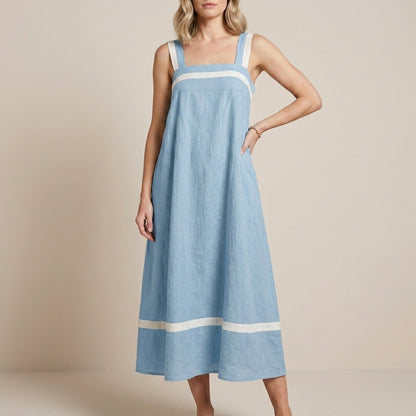 Contrast Trim Sleeveless A-Line Statement Maxi Dress
