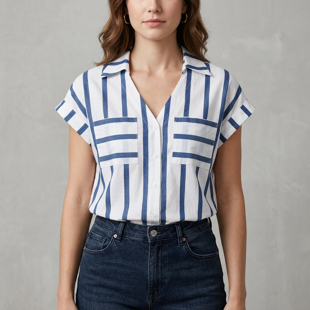 Harbor Breeze Striped Relaxed Button-Front Blouse