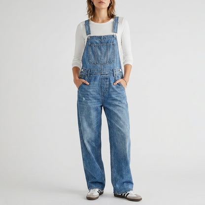Vintage-Inspired Structured Overalls with Adjustable Straps and Relaxed Fit