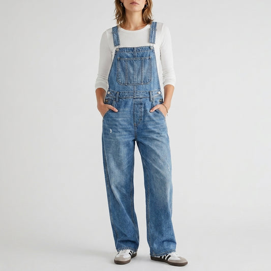 Vintage-Inspired Structured Overalls with Adjustable Straps and Relaxed Fit
