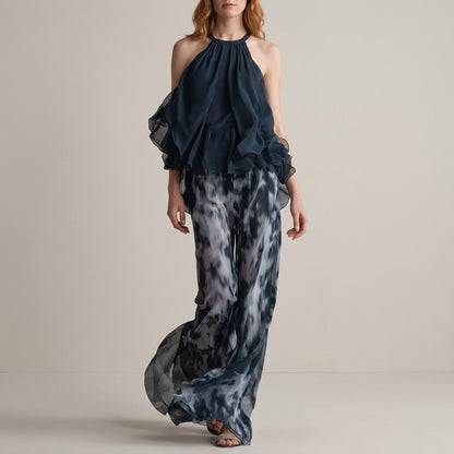 Midnight Mist Halter Blouse and Flowing Pant Set