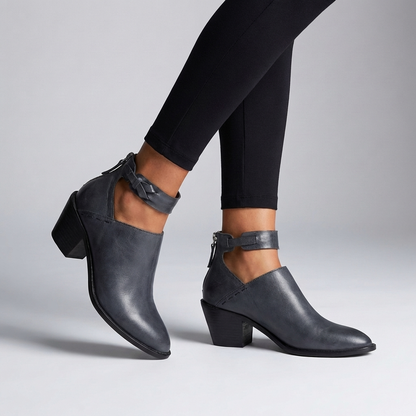 Fitted Ankle Boots with Braided Strap and Block Heel