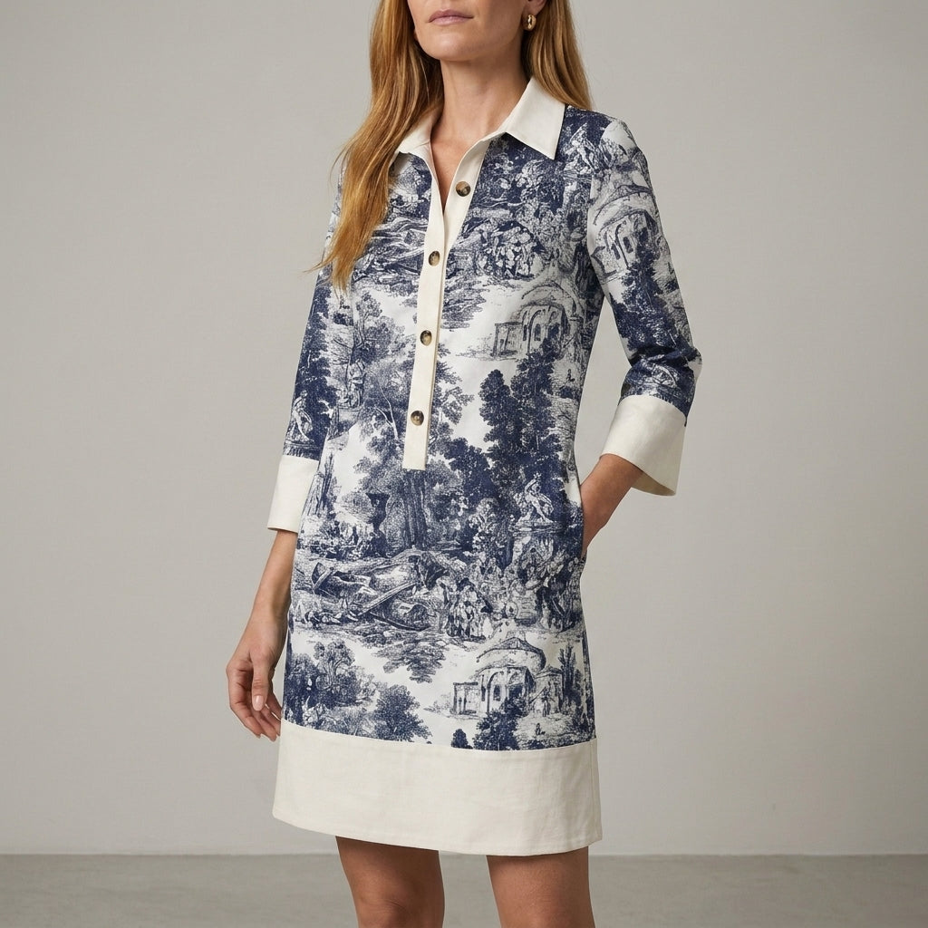 Riviera Printed Collared Shift Dress
