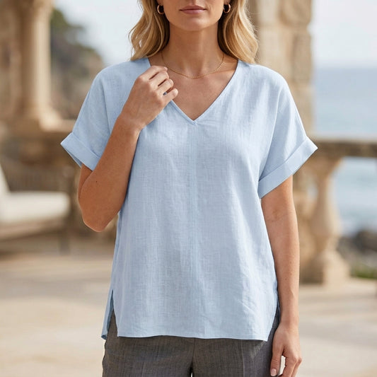 Effortless V-Neck Relaxed Fit Coastal Blouse