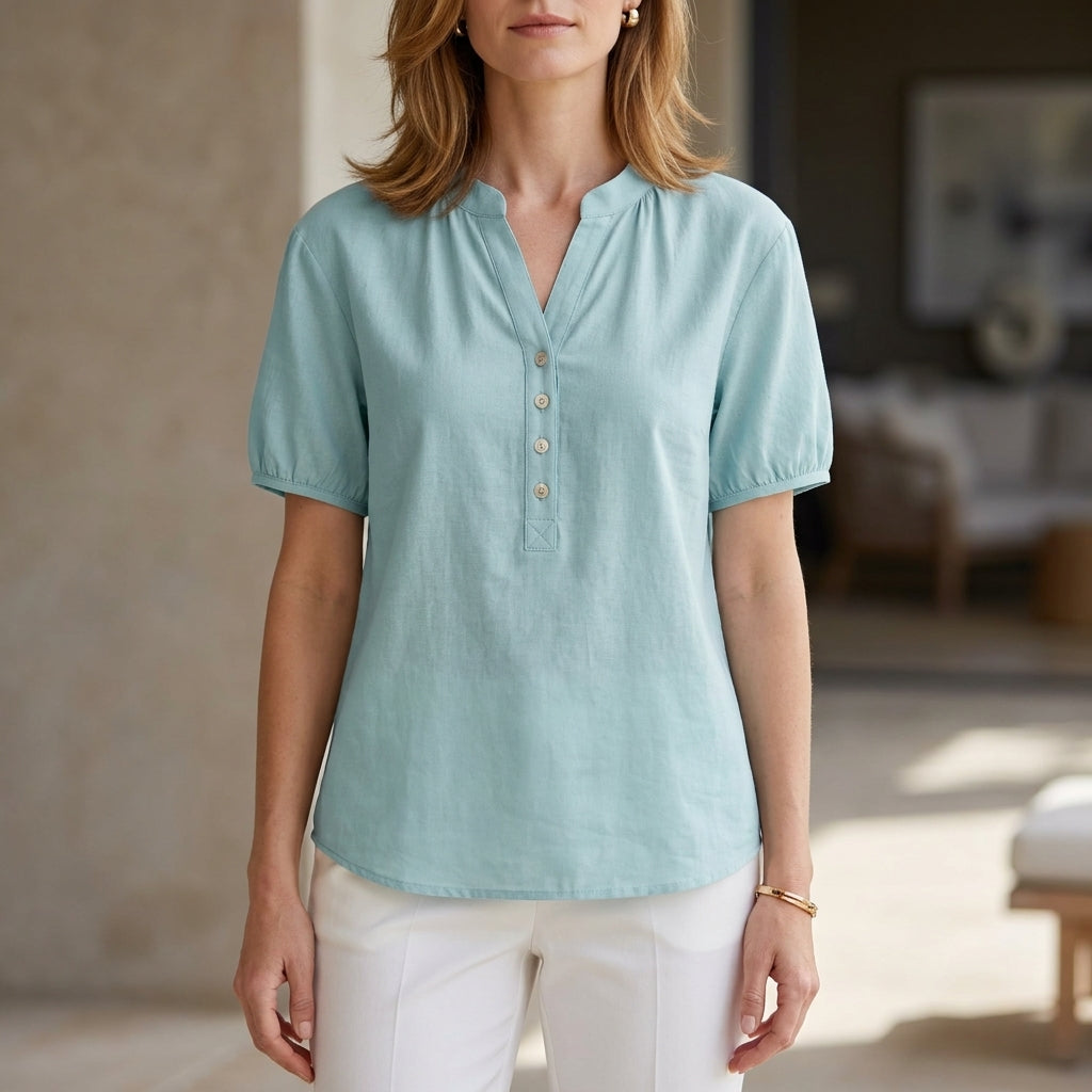 Airy Mandarin Collar Puff Sleeve Everyday Blouse