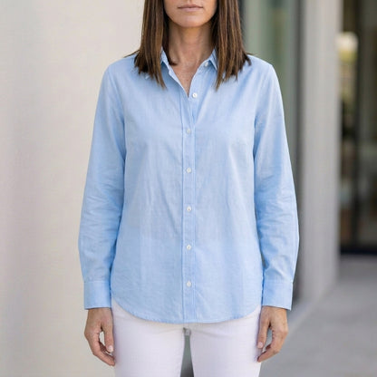 Relaxed Button-Up Blouse with Rolled Sleeve Cuff Detail