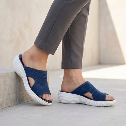 Breathable Knit Platform Slide Sandals with Contoured Arch Support