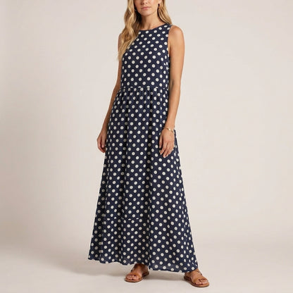 Relaxed Sleeveless Maxi Dress with Tiered Ruffle Hem