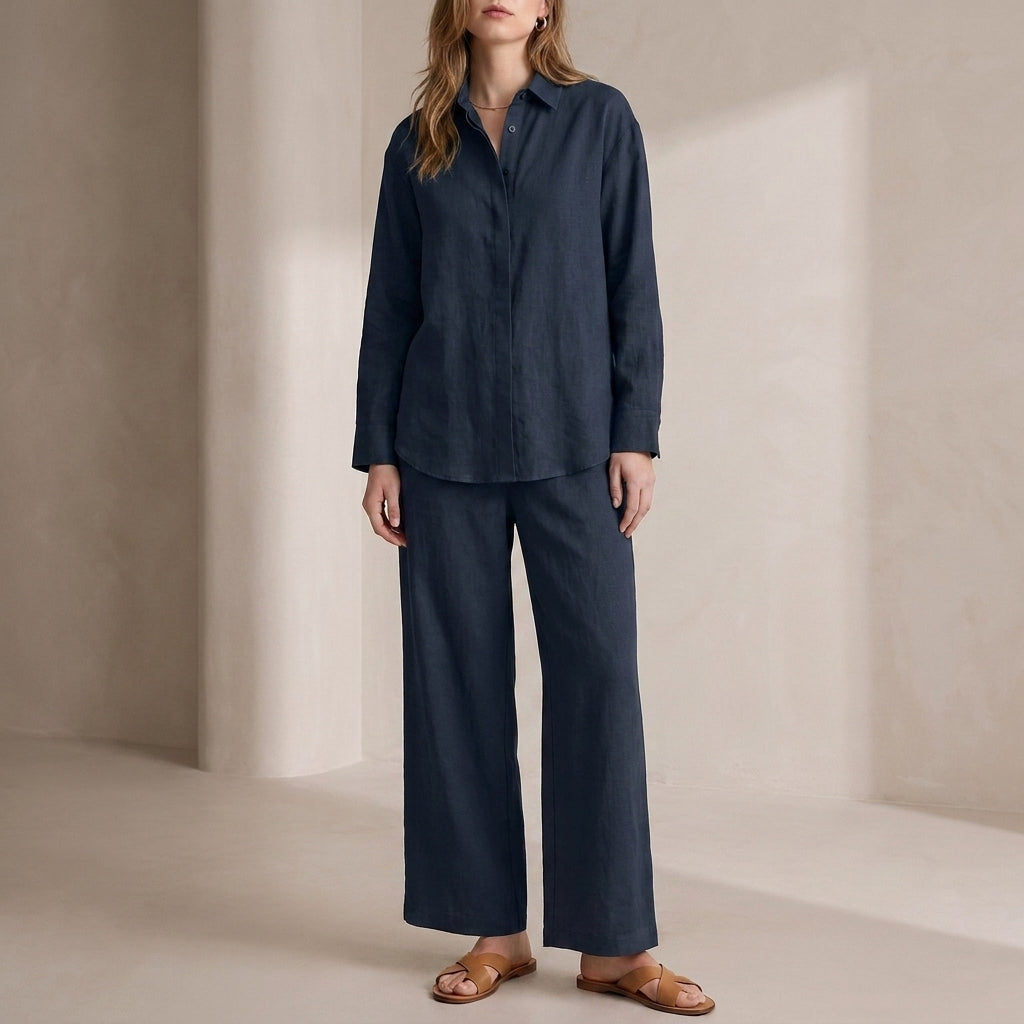 Relaxed Two-Piece Woven Shirt and Wide-Leg Trousers Set