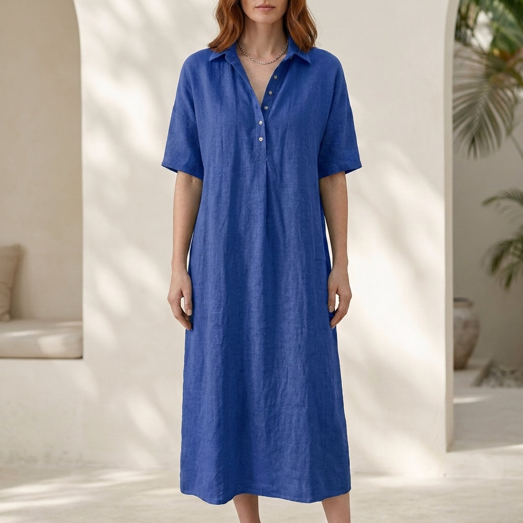Effortless Collared Midi Dress with Relaxed Silhouette