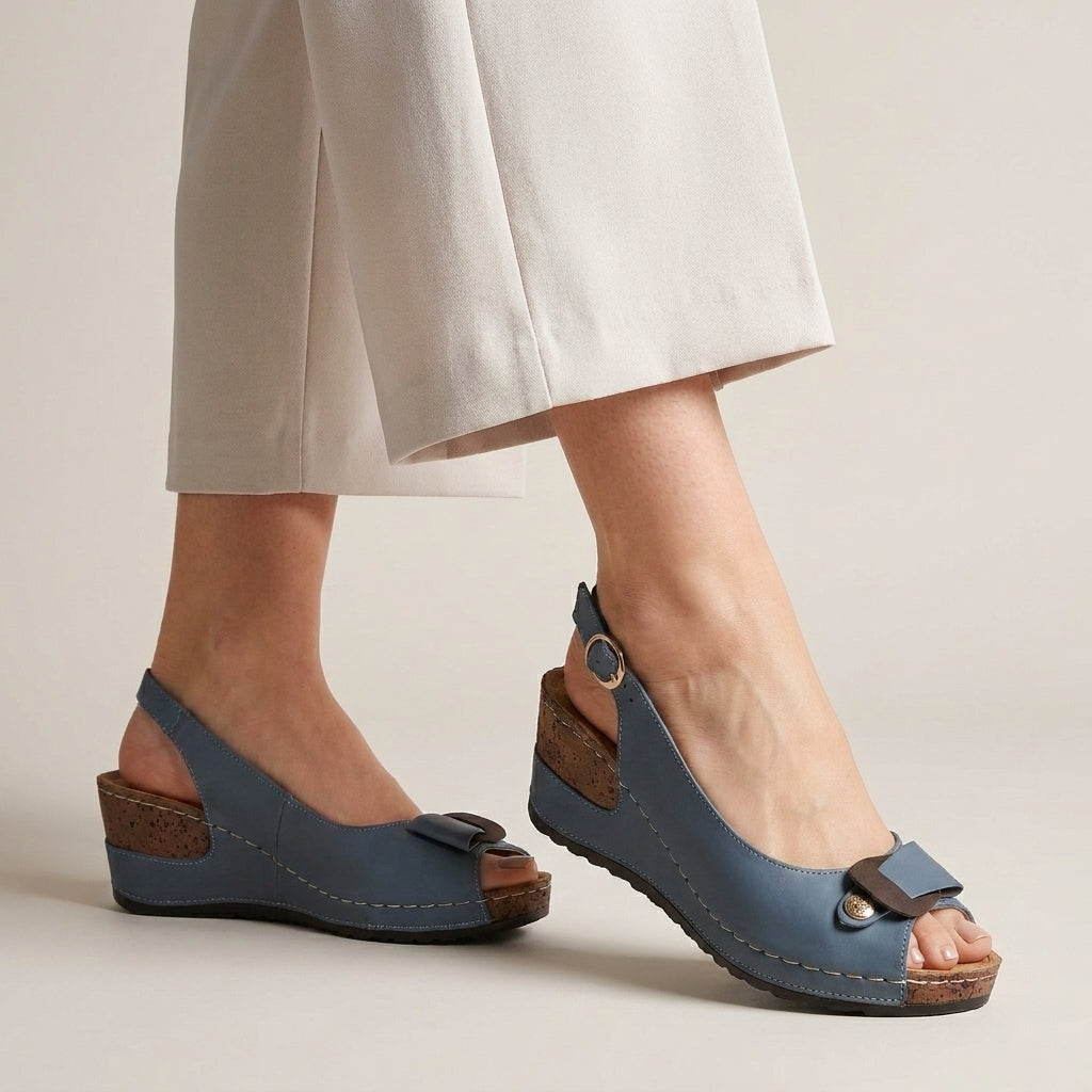 Refined Peep Toe Comfort Wedge Slingback Sandals