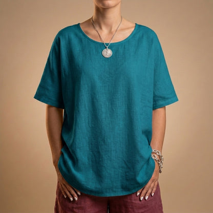 Relaxed Scoop Neck T-Shirt with Curved Hem