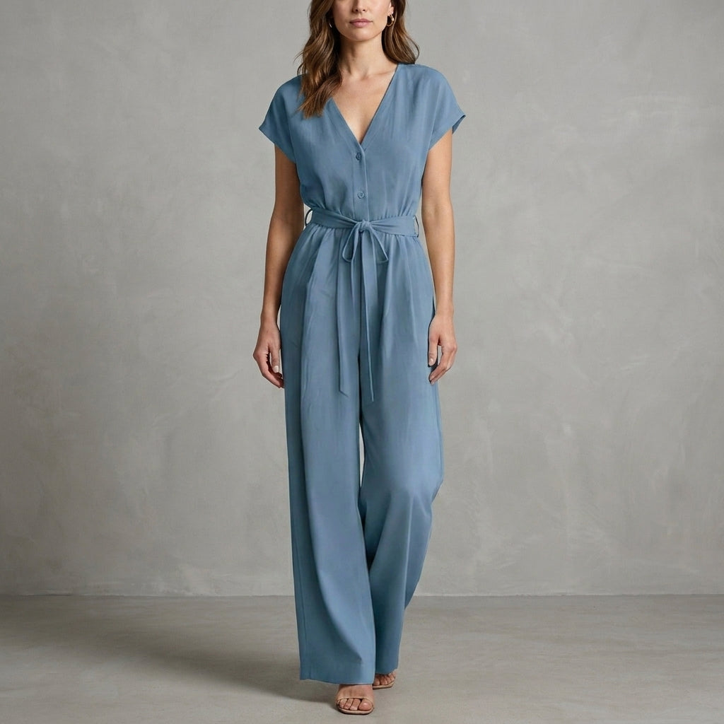 Ivory Horizon Tie-Waist Wide-Leg Jumpsuit