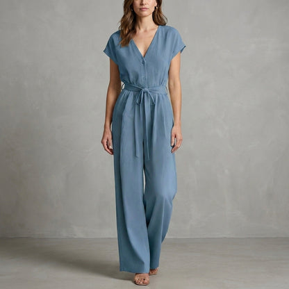 Ivory Horizon Tie-Waist Wide-Leg Jumpsuit