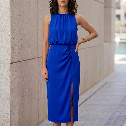 Sleeveless High Neck Side Slit Midi Dress