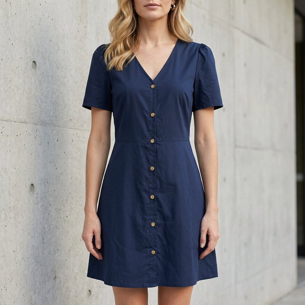 Button Front Mini Dress with Adjustable Waist Tie Detail