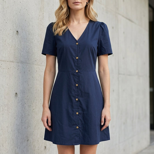 Button Front Mini Dress with Adjustable Waist Tie Detail