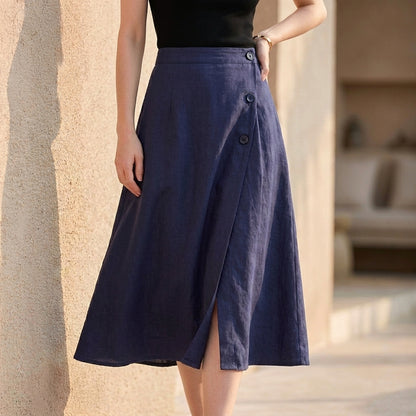 Button Detail Wrap Style Midi Skirt