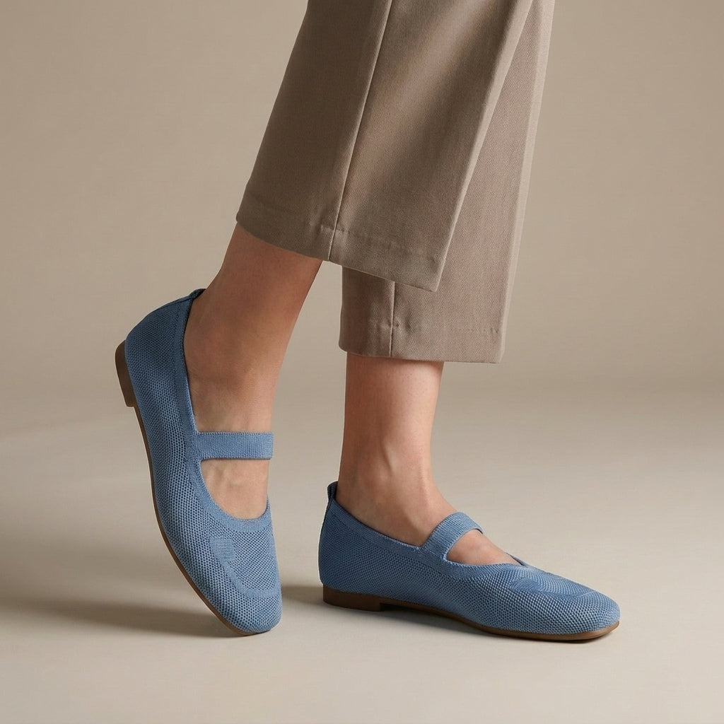 All-Day Comfort Knitted Mesh Ballerina Flats with Mary Jane Strap