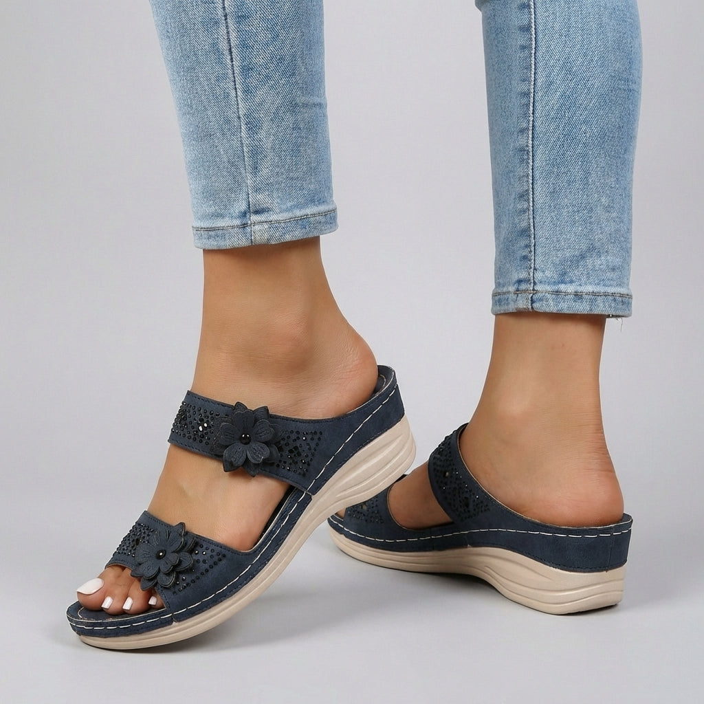 Embellished Floral Wedge Comfort Orthopedic Sandals
