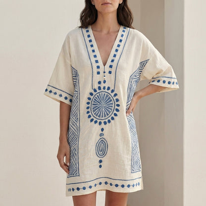 Mediterranean Escape Embroidered Resort Mini Dress