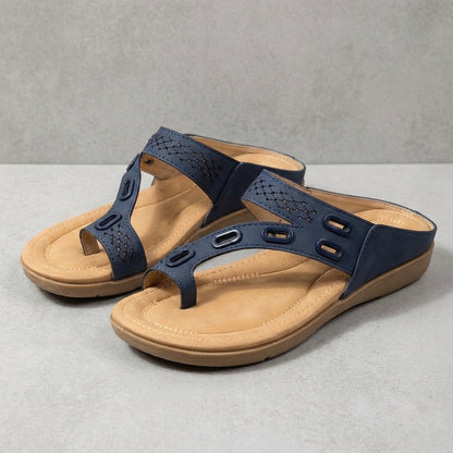 Relaxed Fit Thong Sandals with Perforated Metallic Accents