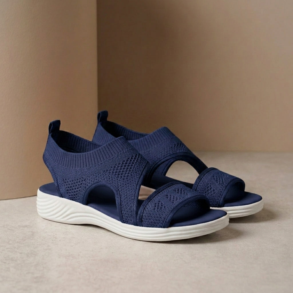 Orthopedic Textured Knit Fish-Mouth Sandals with Contoured Platform Sole