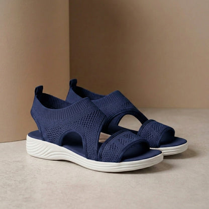 Orthopedic Textured Knit Fish-Mouth Sandals with Contoured Platform Sole