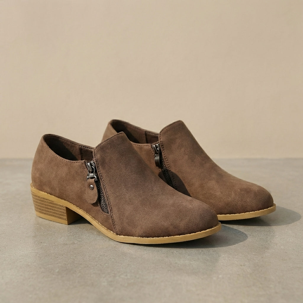 Orthopedic Almond-Toe Ankle Boots with Low Block Heel