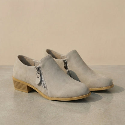 Orthopedic Almond-Toe Ankle Boots with Low Block Heel