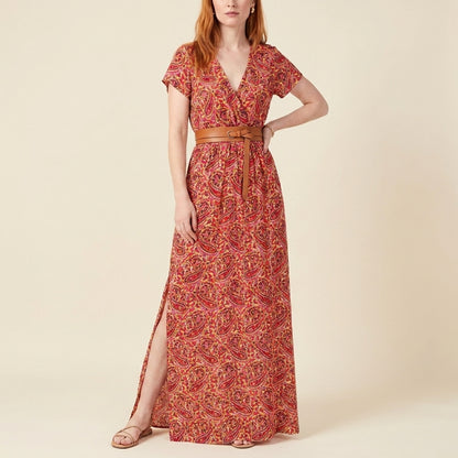Vintage Paisley V-Neck Maxi Dress