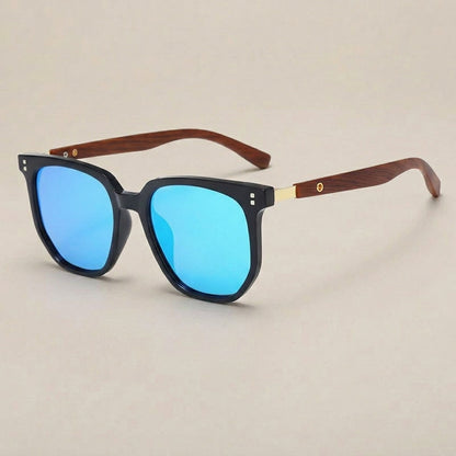 Elara Wood Accent Square Sunglasses