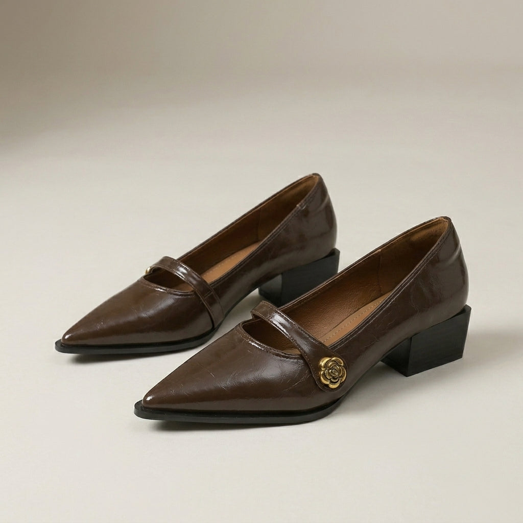 Vienna Pointed Toe Mary Jane Heels with Elegant Minimalist Strap