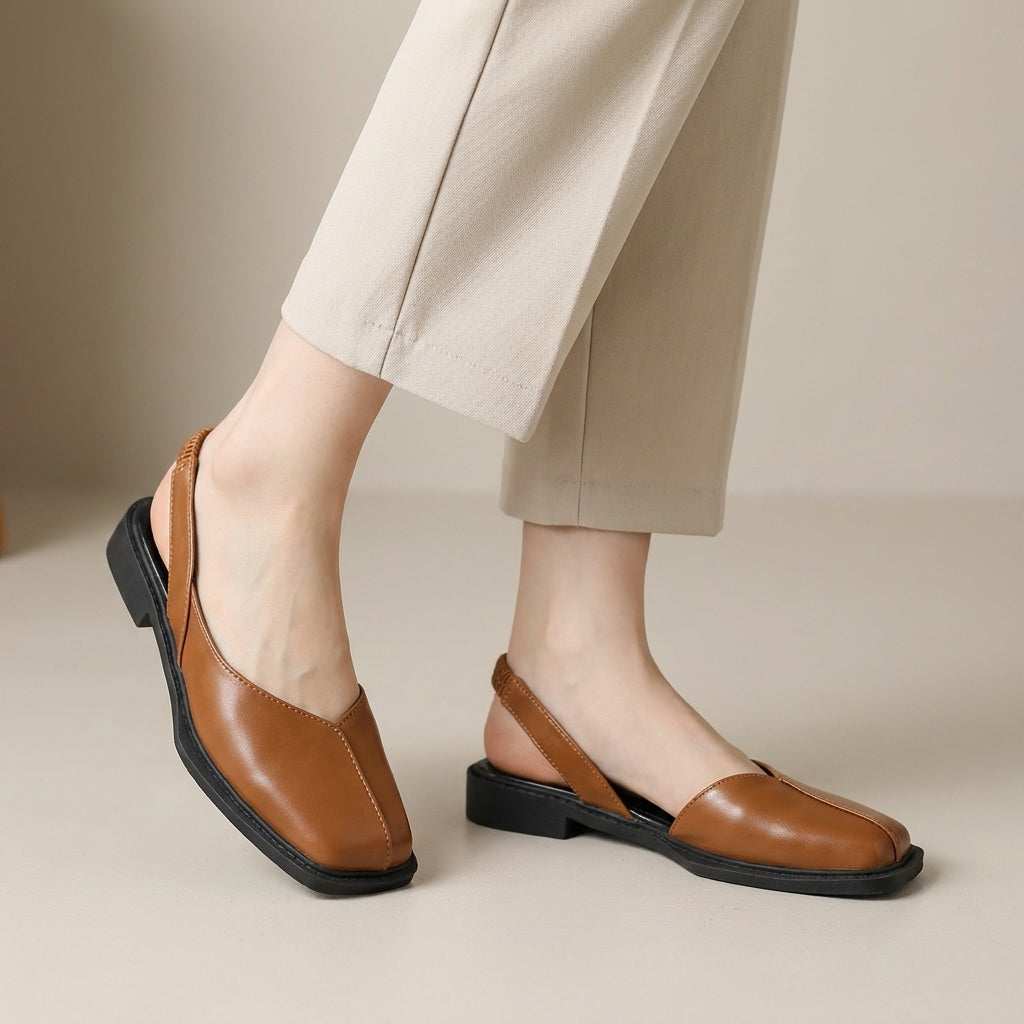 Minimalist Square-Toe Slingback Flats for Effortless Everyday Style