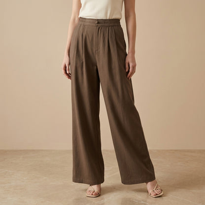 Relaxed Wide Leg Trousers with Minimalist Tailored Waistband Detail