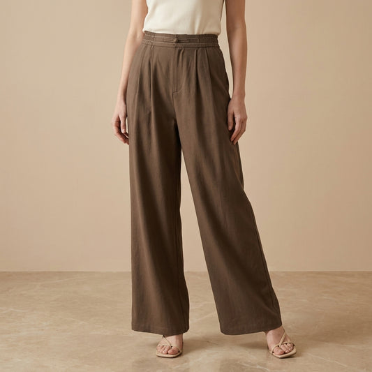 Relaxed Wide Leg Trousers with Minimalist Tailored Waistband Detail