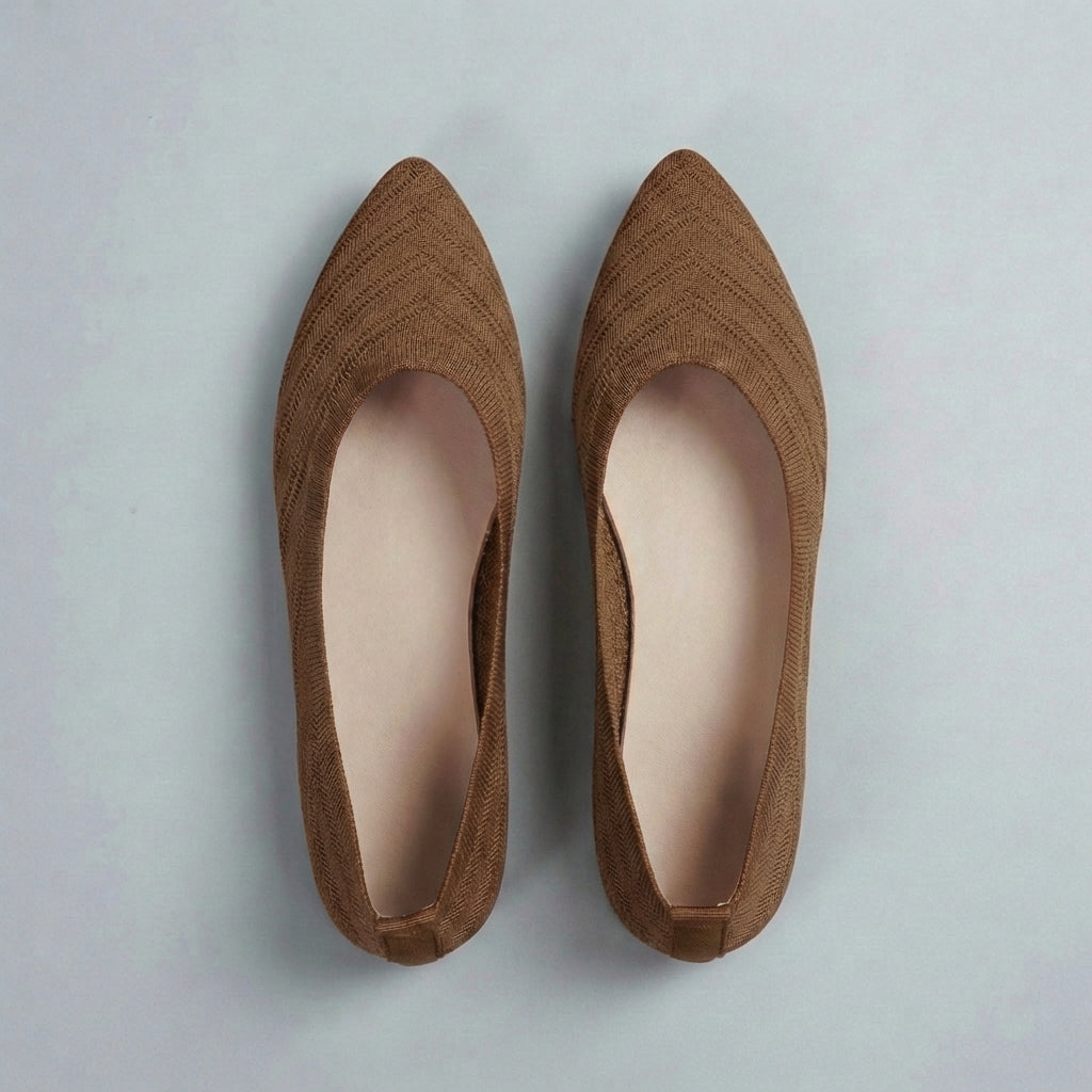 Textured Chevron Knit Pointed Toe Slip-On Flats for Refined Everyday Elegance