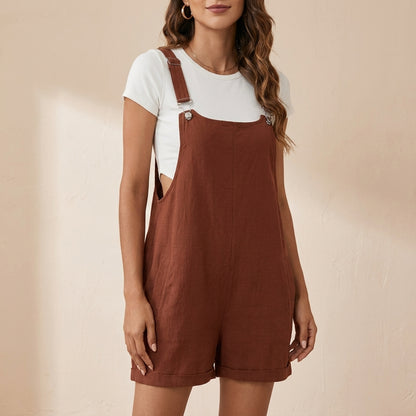 Relaxed Short Overalls with Adjustable Straps and Side Pockets