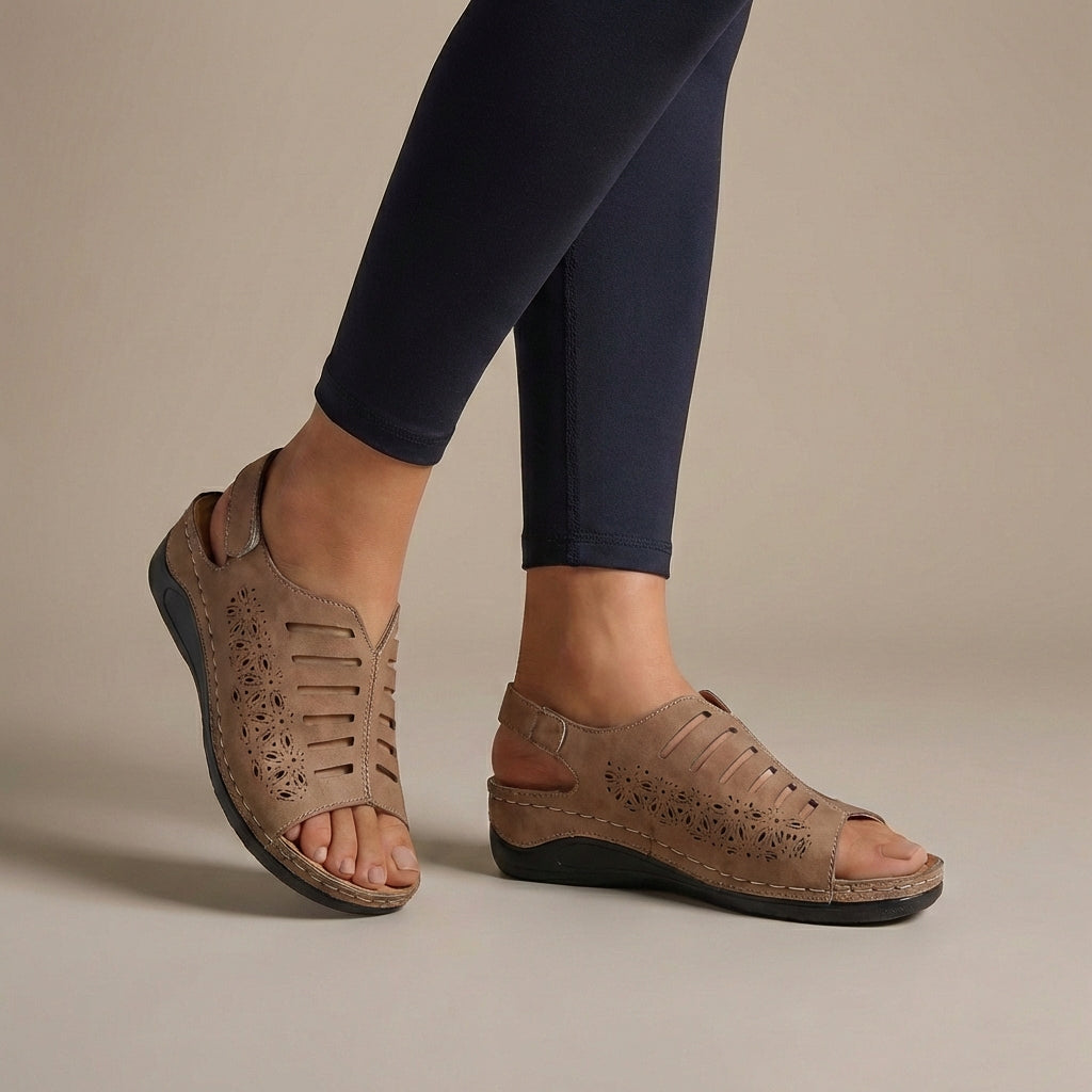 Luxury Wedge Sandals with Floral Cut-Out and Adjustable Strap