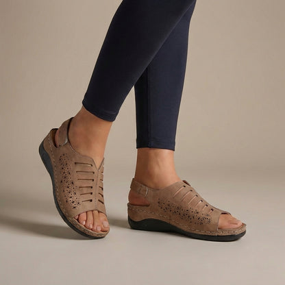 Luxury Wedge Sandals with Floral Cut-Out and Adjustable Strap