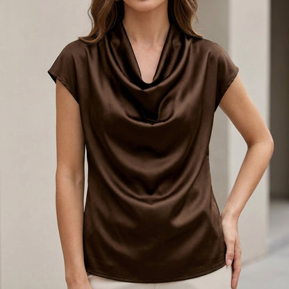 Relaxed Fit Cowl Neck Blouse with Draped Waterfall Silhouette