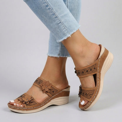 Embellished Floral Wedge Comfort Orthopedic Sandals