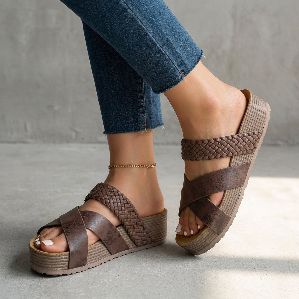 Elevated Platform Sandals with Braided Straps and Wedge Heel