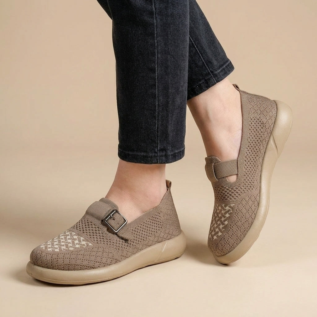 Comfort Knit Slip-On Loafers with Buckle Accent